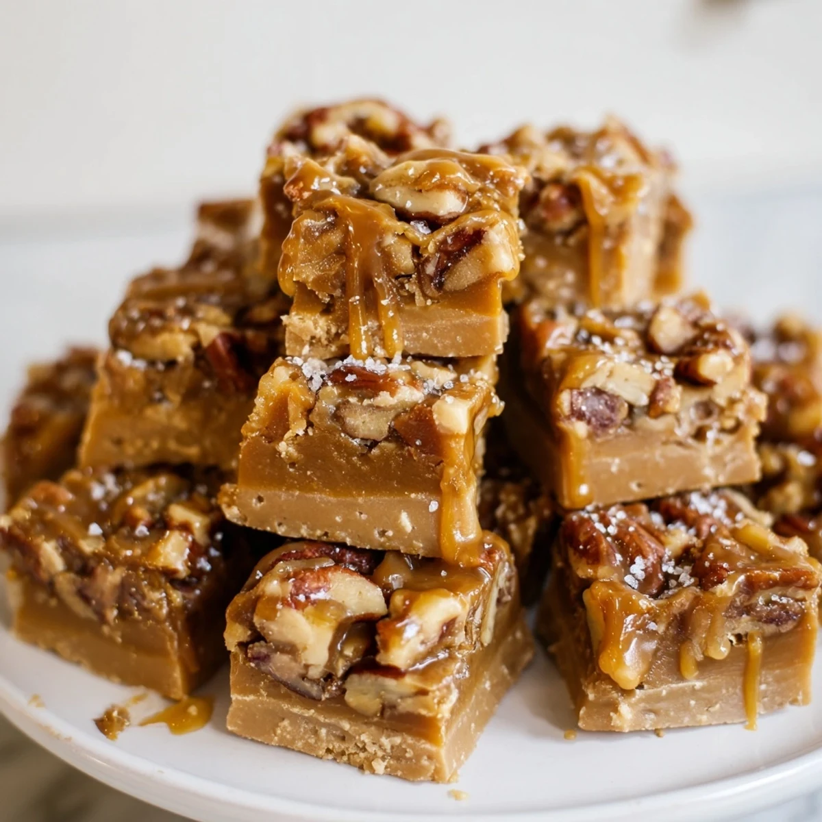Chewy root beer caramel pecan bites drizzled with melted caramel, perfect for dessert lovers.  