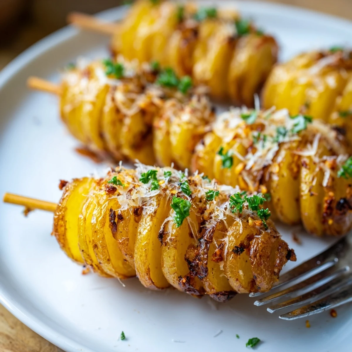 Crispy Air-Fryer Tornado Potatoes skewered, seasoned, and ready to delight your taste buds.  