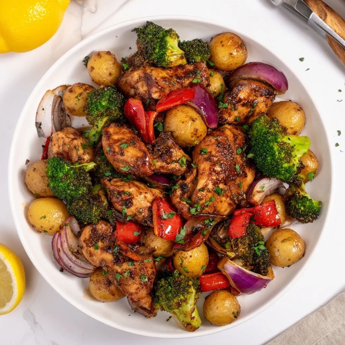 Flavorful Lazy Gourmet Chicken & Vegetable One-Pot, steaming with vibrant colors and herbs.  