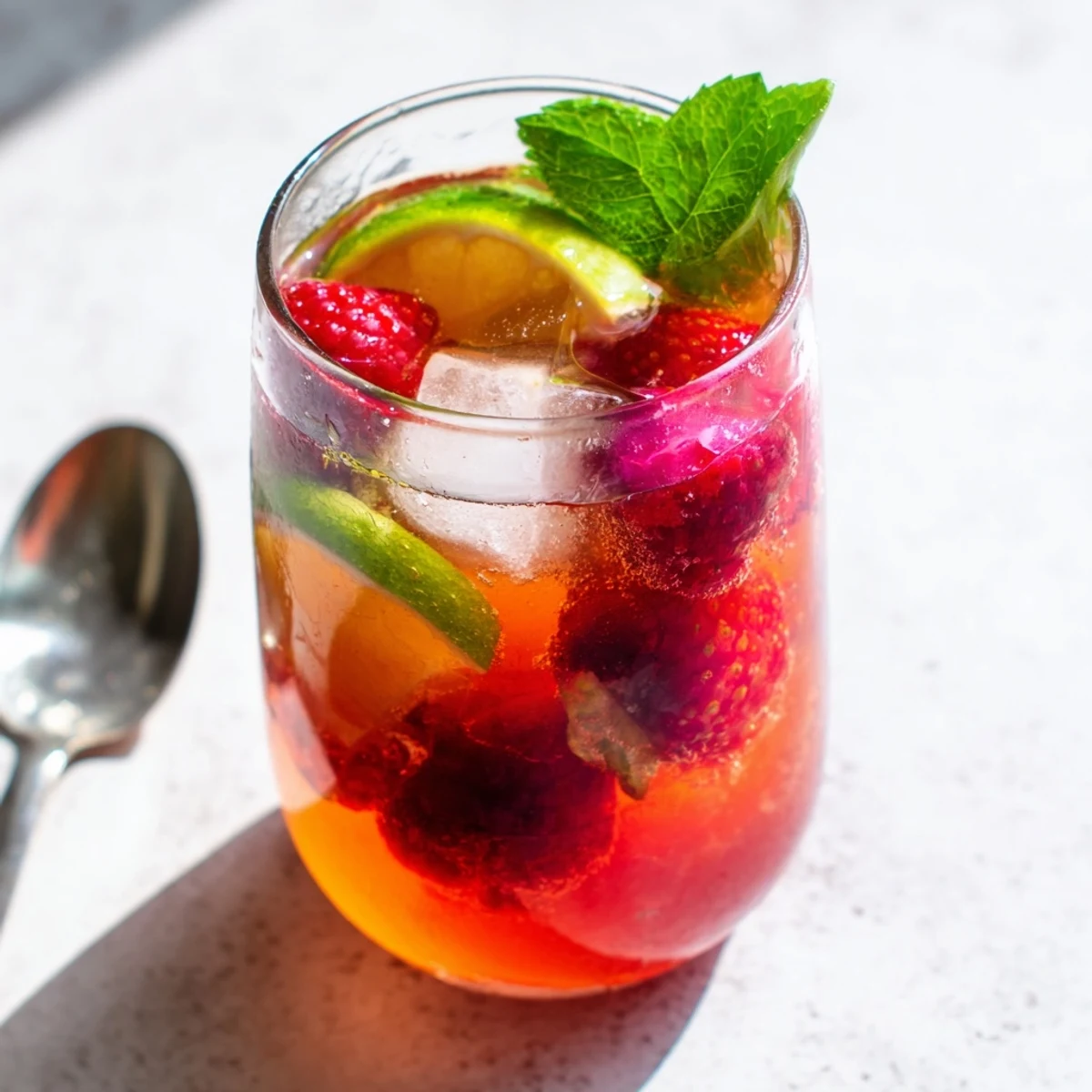Refreshing Kombucha-Style home-brew mocktails with vibrant berries and zesty citrus slices.  