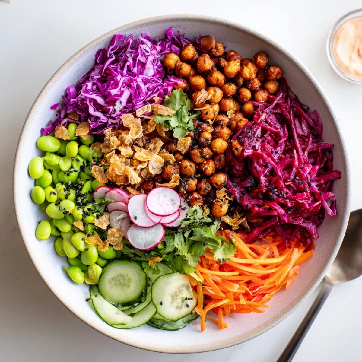 Vibrant ASMR Crunch Snack Bowls filled with colorful veggies and crunchy toppings.  