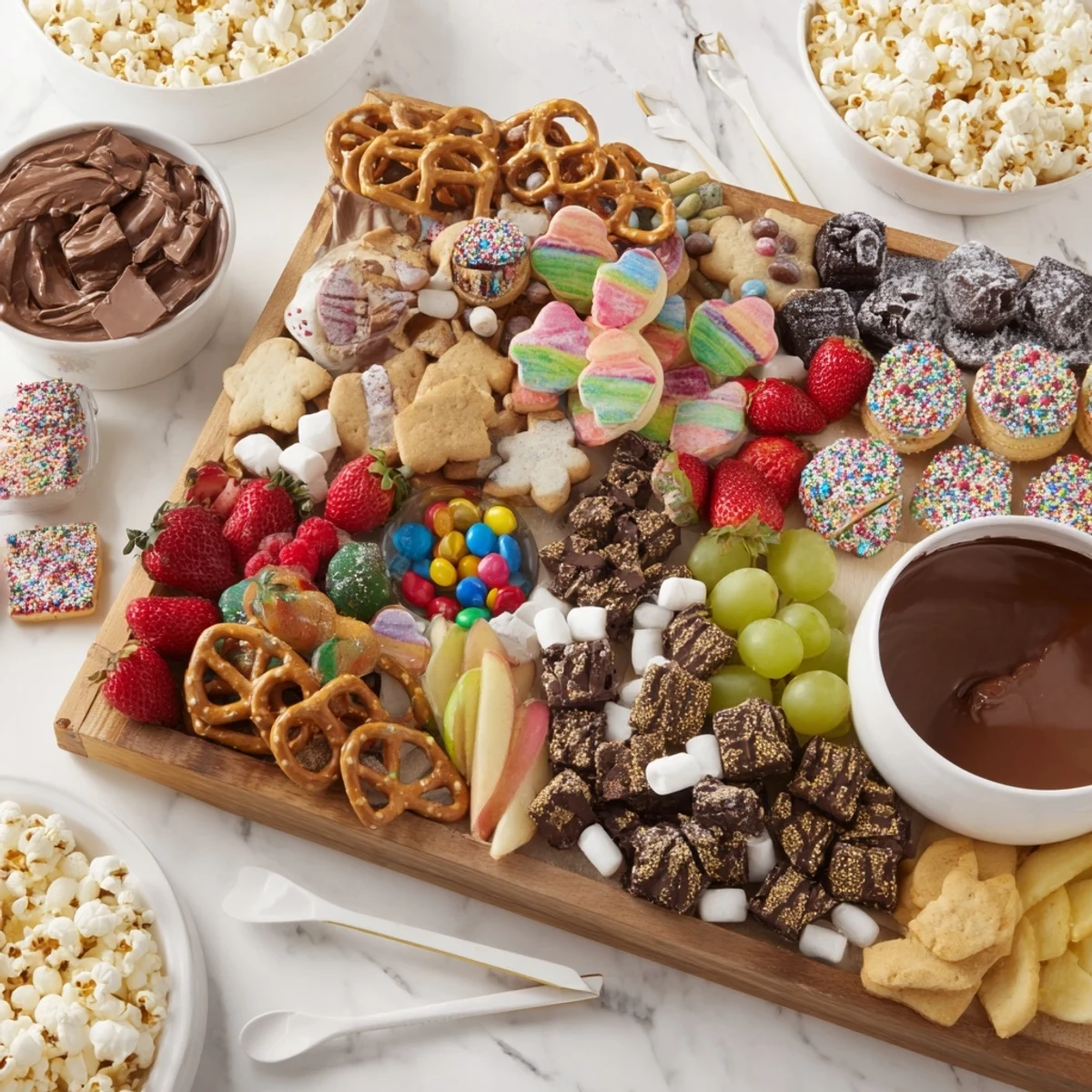 Delightful dessert boards with cookies, fruits, and dips for festive celebrations.  