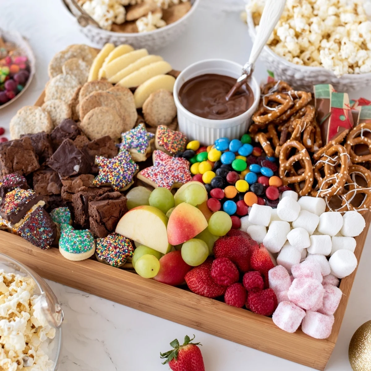 Vibrant dessert boards filled with sweet treats and colorful snacks for sharing.  