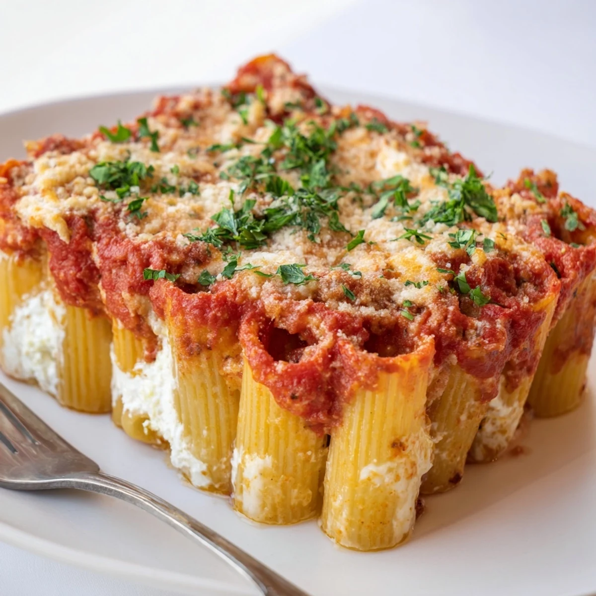 Vibrant honeycomb pasta cake filled with cheesy goodness and rich tomato sauce.  