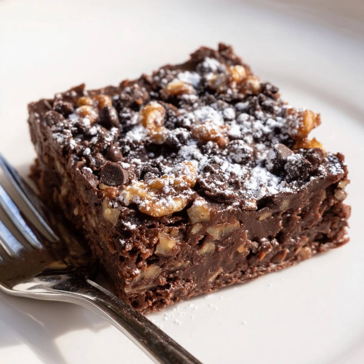 Decadent zero-waste brownies using nut-milk pulp topped with chocolate chips.