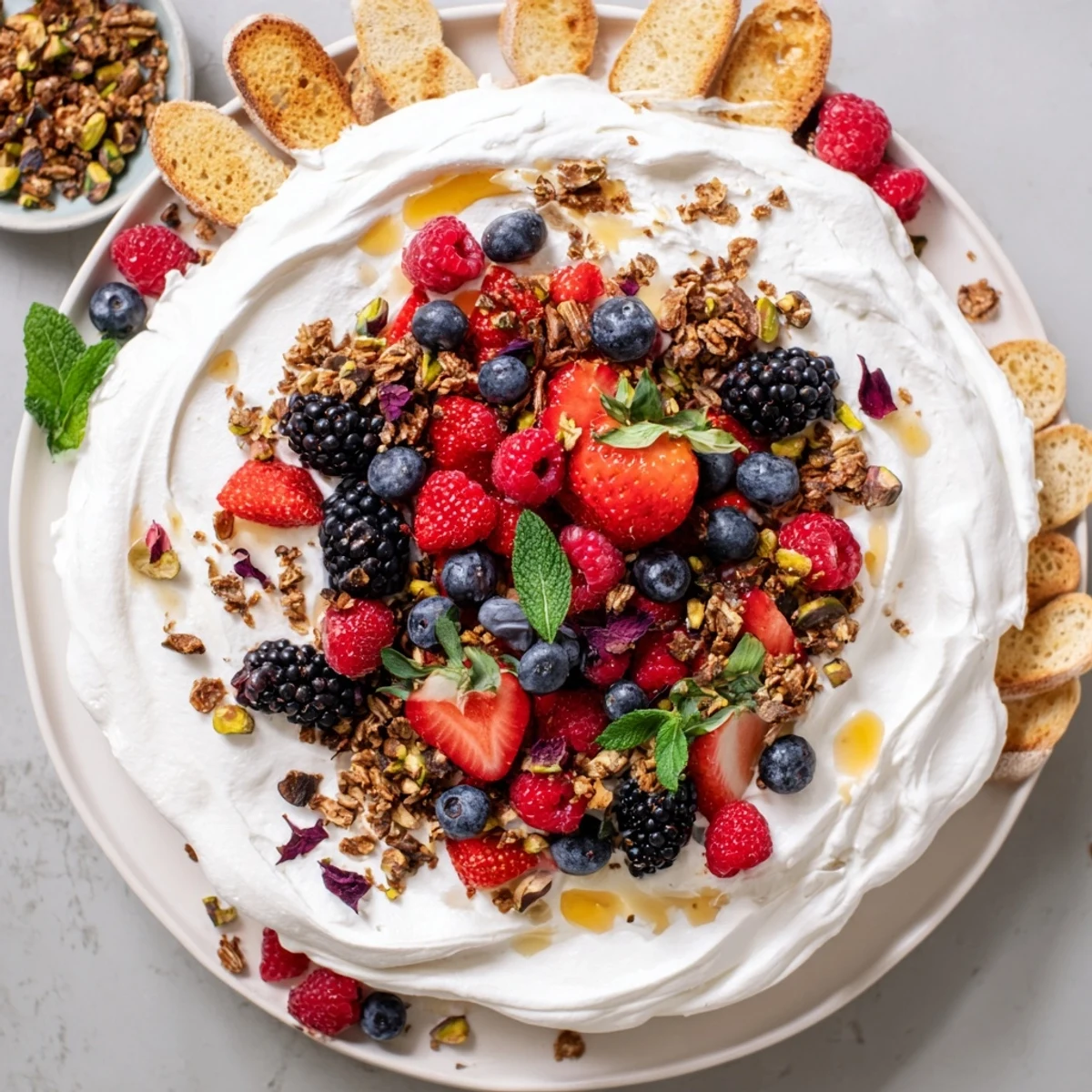 Decadent Butter Board Dessert Version with whipped cream cheese and fresh berries.  