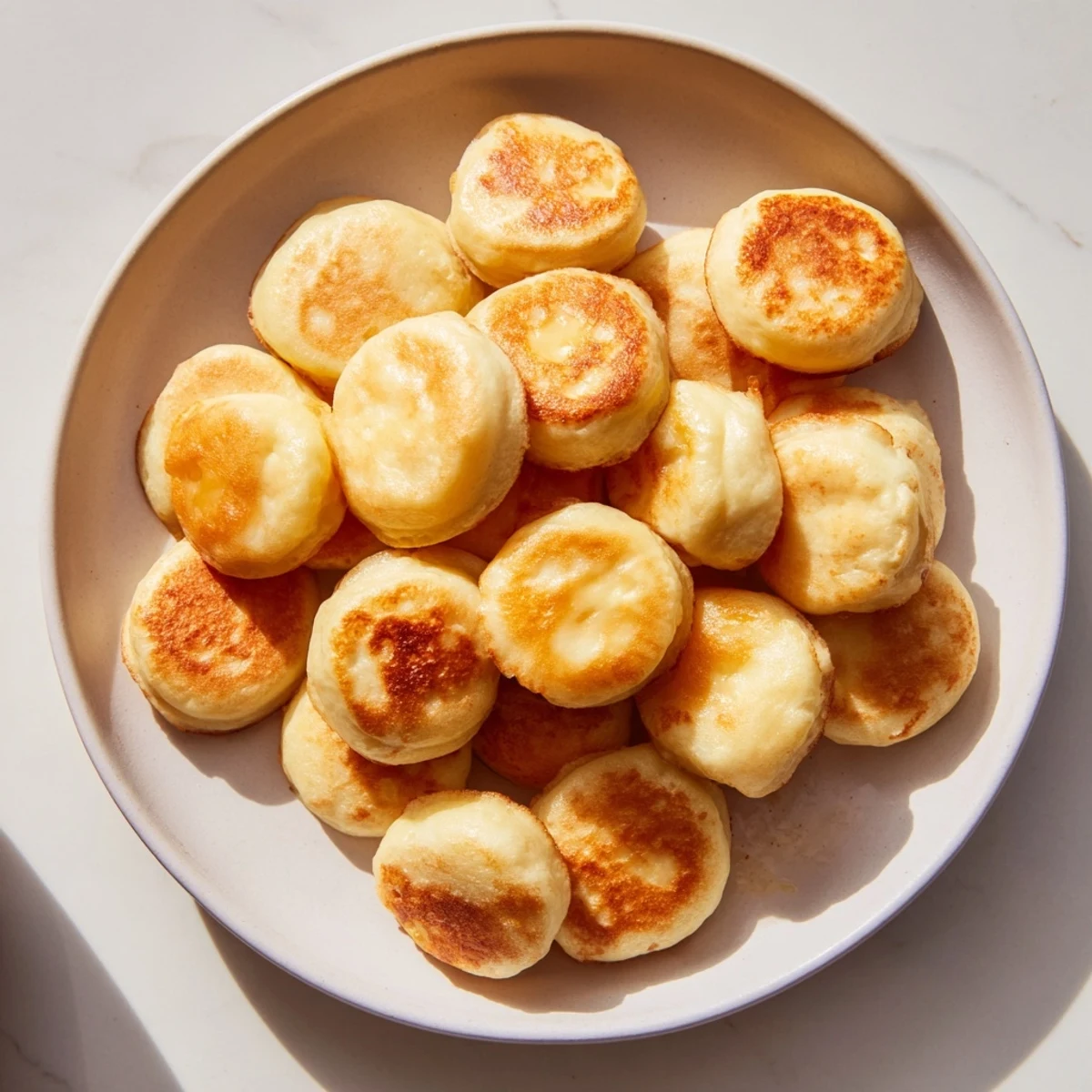 Image of golden Pancake Cereal, served in a bowl, perfect with a drizzle of maple syrup.