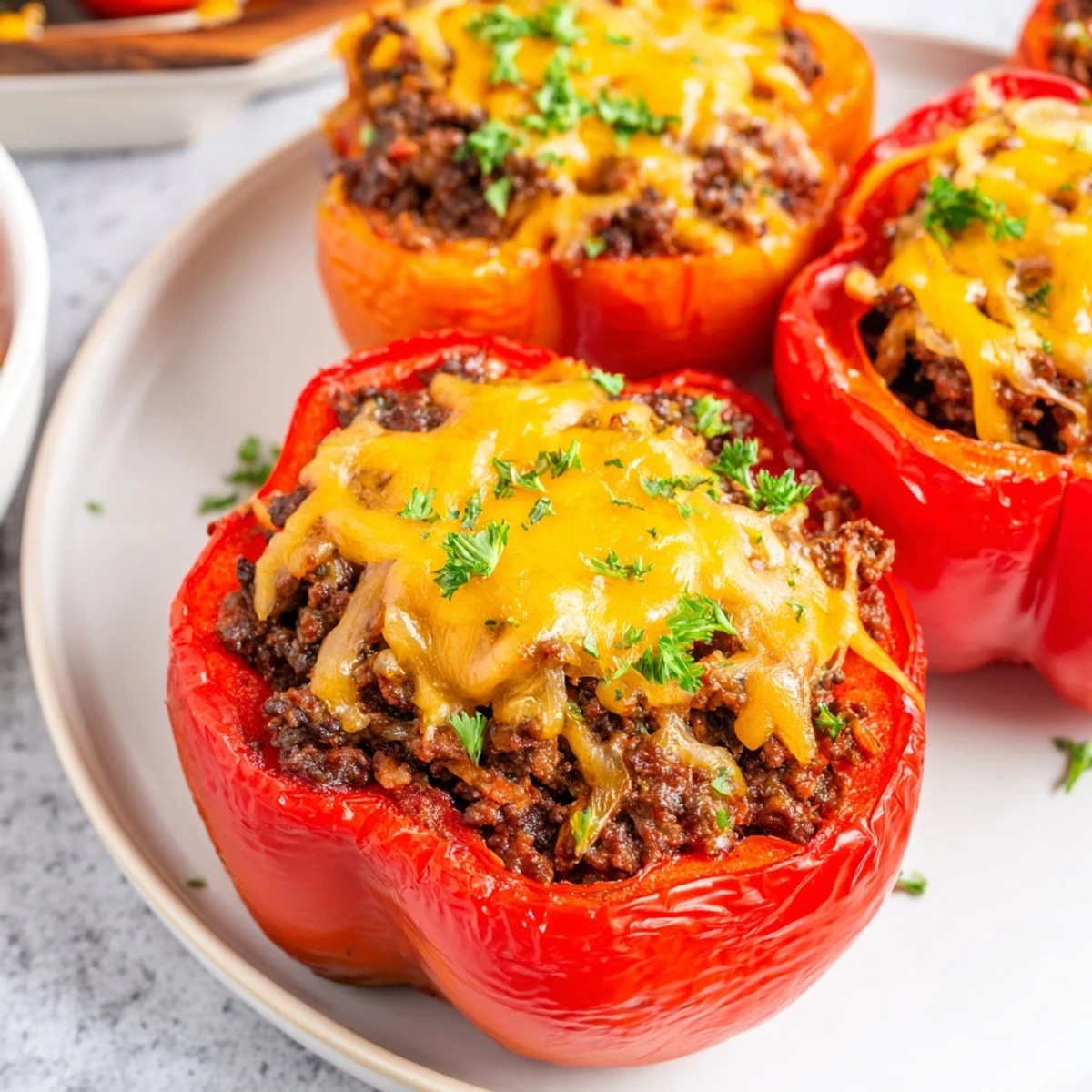Savory Sloppy Joe stuffed peppers, brimming with ground beef and cheese, ready to serve for dinner.