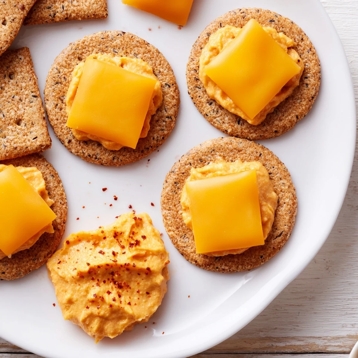 Festive Santa's Belt Crackers, with creamy red pepper dip, are ready for holiday snacking and celebrations.