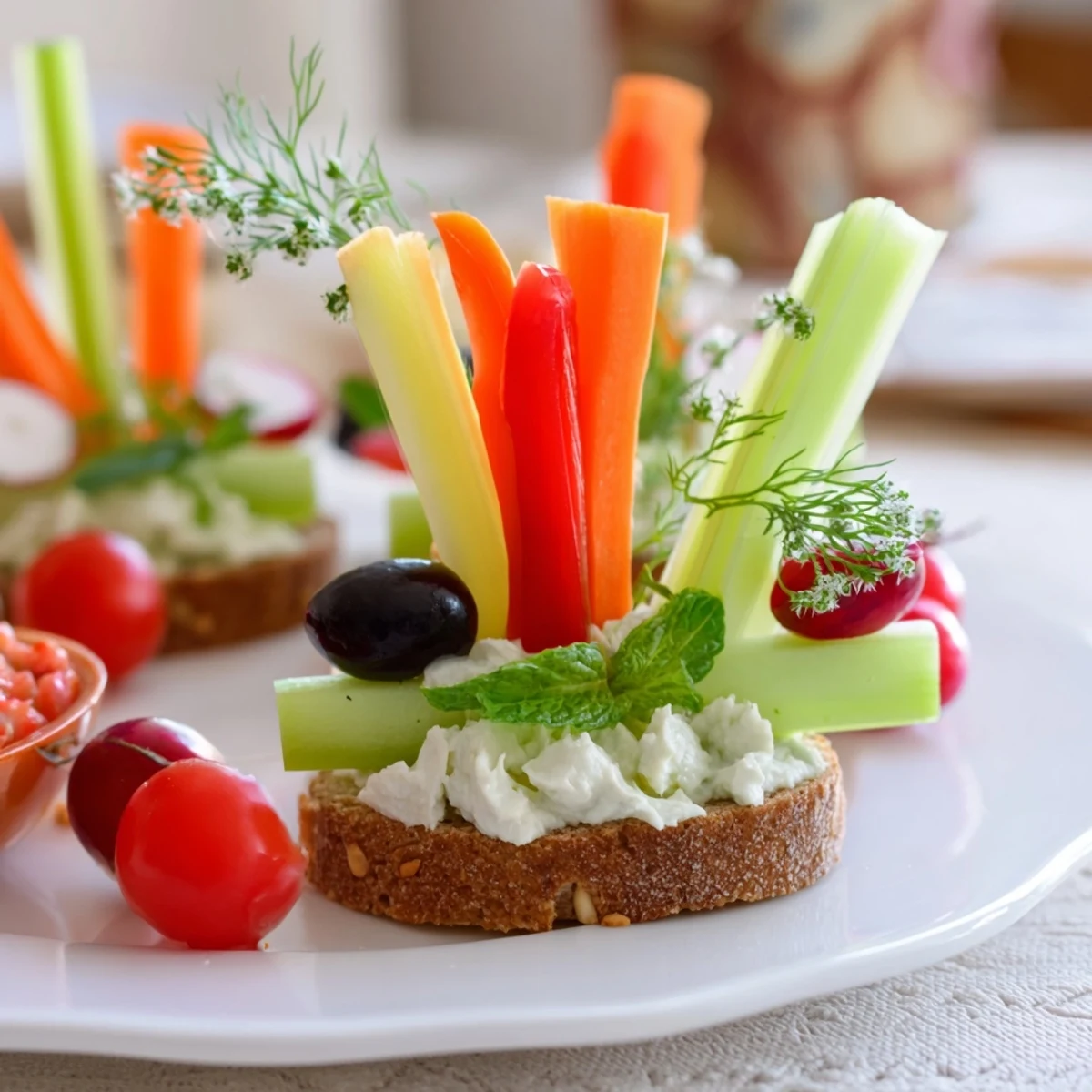 Festive Autumn Hedgehog Dip Platter served with colorful vegetable spears and inviting crackers ready to enjoy.