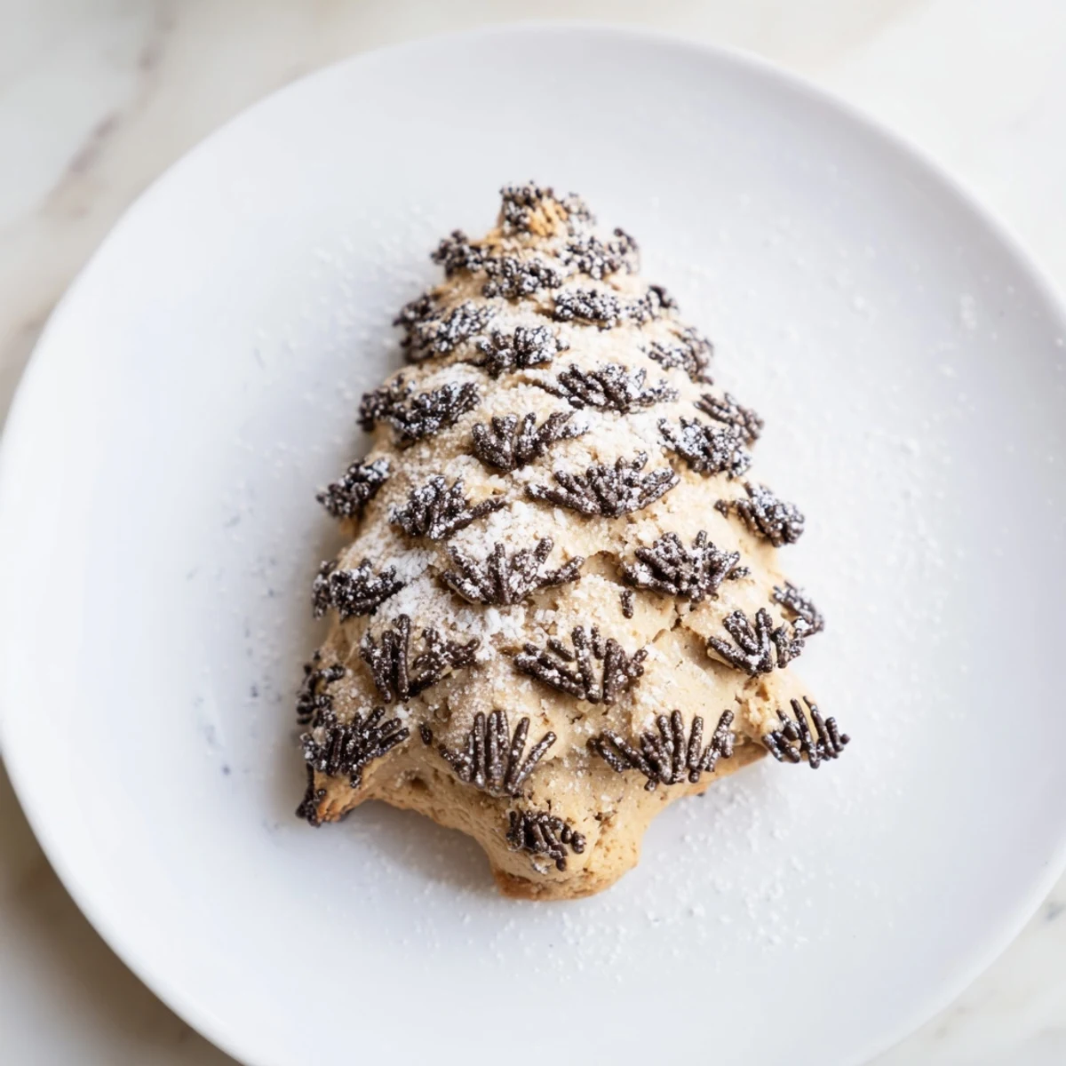 A close-up of delicious pinecone shaped peanut butter cookies, ready to be enjoyed.