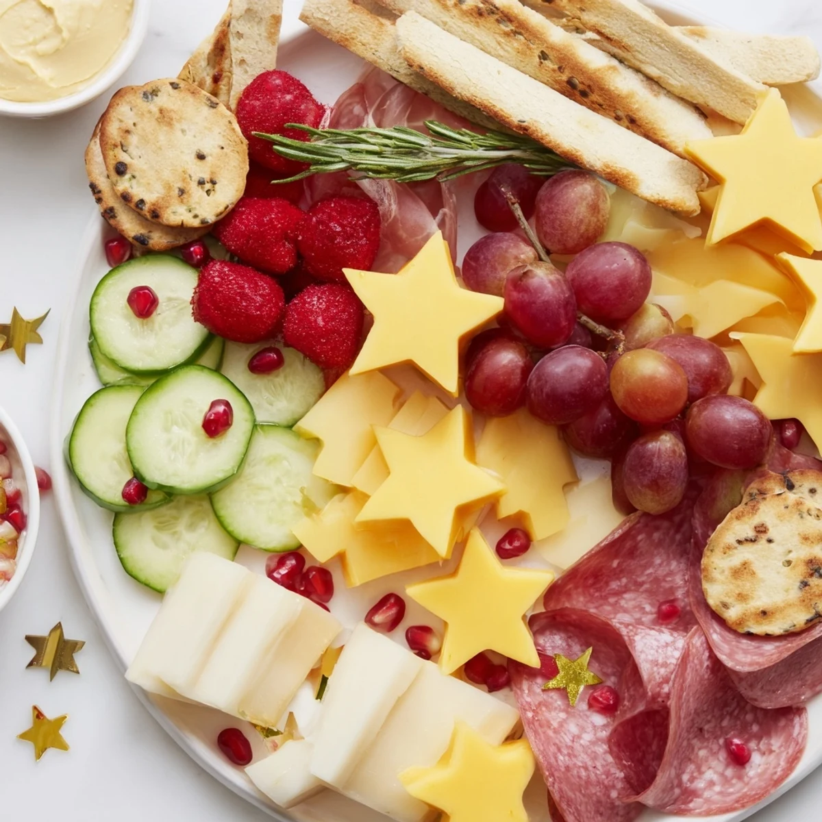 The Happy New Year Star Board showcases various textures and flavors, perfect for your New Year's party guests.