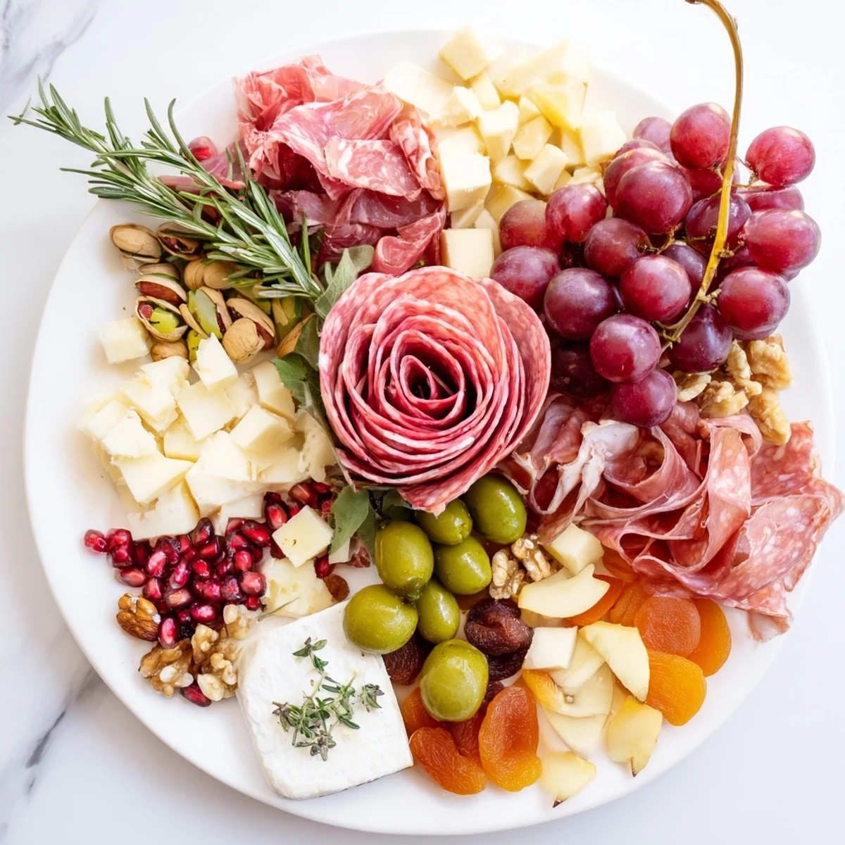 Elegant charcuterie meat rose bouquet arrangement boasts festive holiday vibes with diverse cheeses.