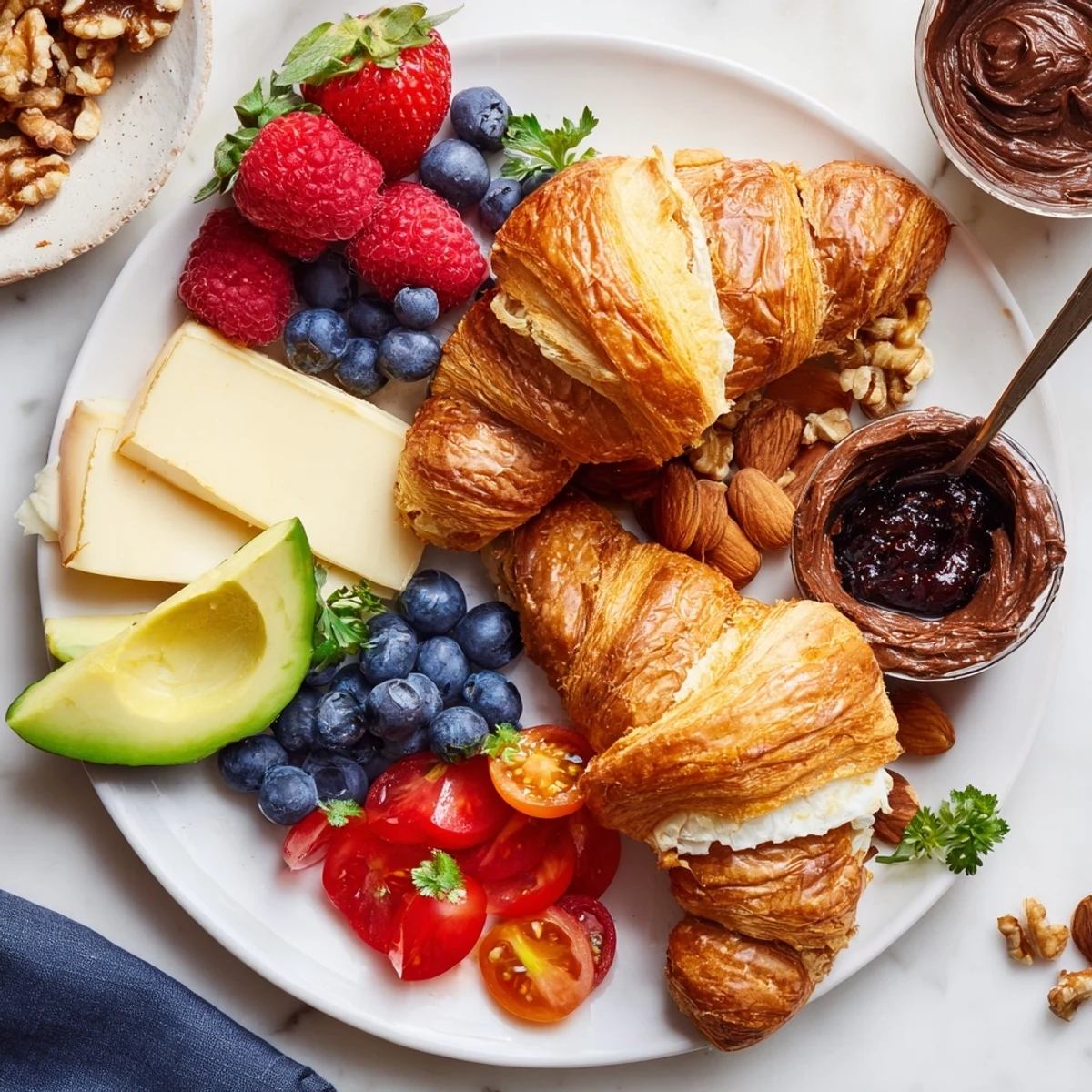A beautifully arranged Cozy Fireplace Croissant Board featuring golden croissants and fresh berries.