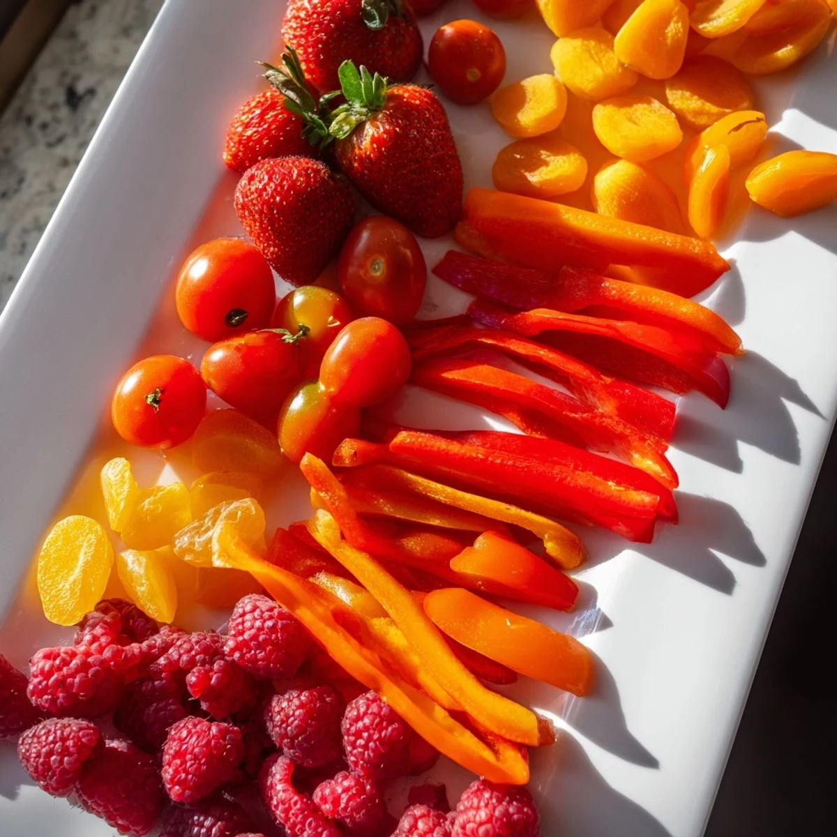 Vibrant Rainbow Pride Spectrum grazing board: fresh, colorful fruits and vegetables create a beautiful display.