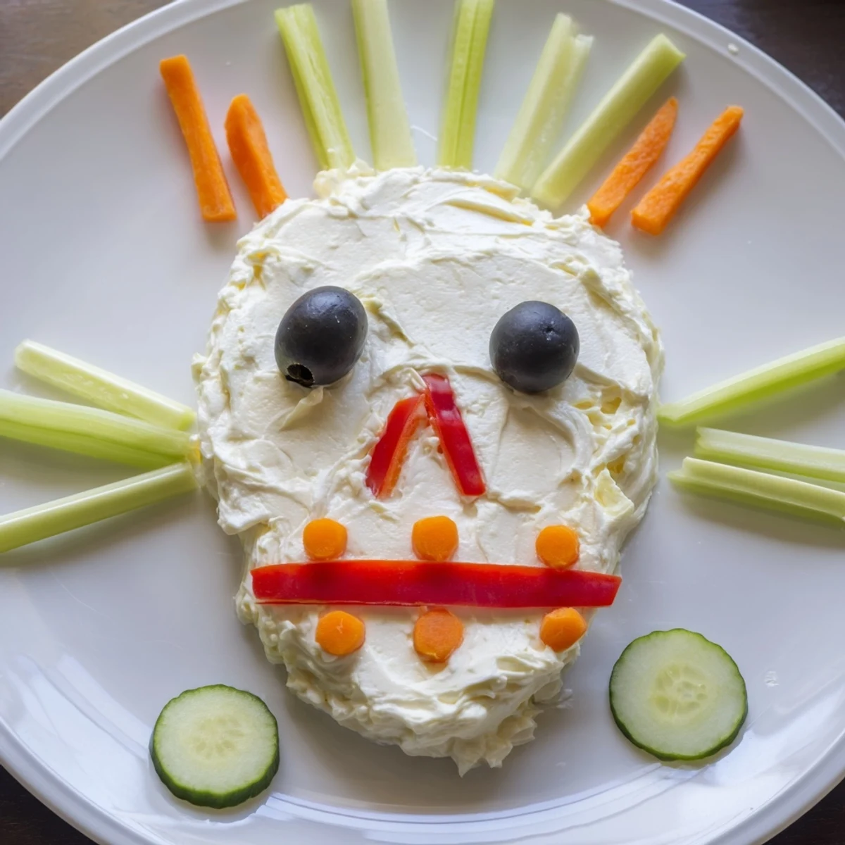 A Halloween Skull & Bones Spooky Spread, artfully arranged creamy spread with vegetable features, ready to serve.