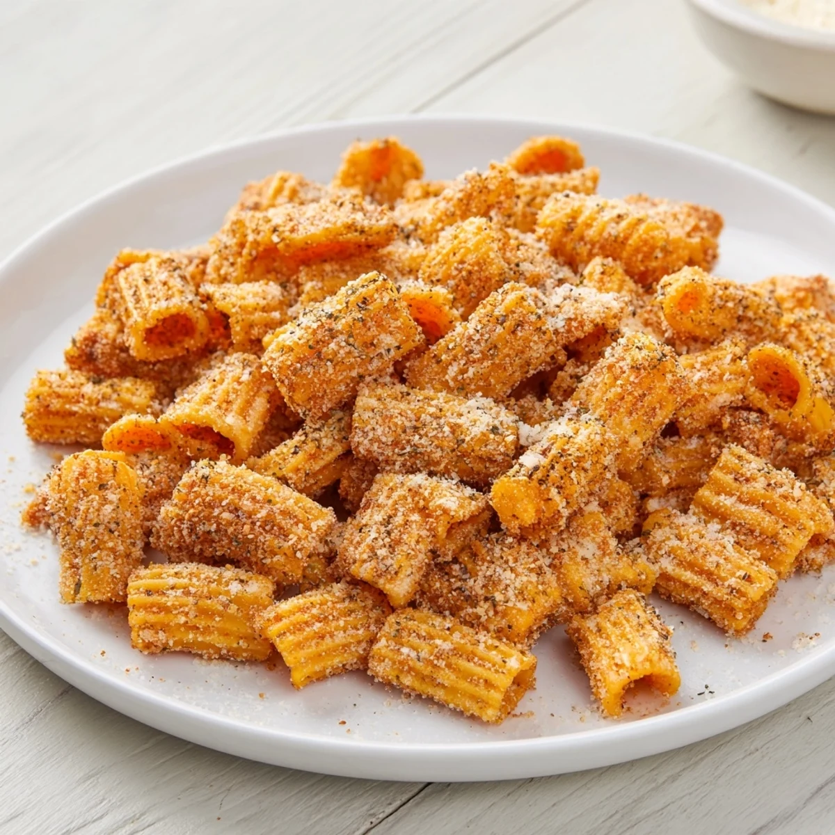 Golden-brown Air Fryer Pasta Croutons, perfectly crispy and ready to top a fresh Caesar salad.