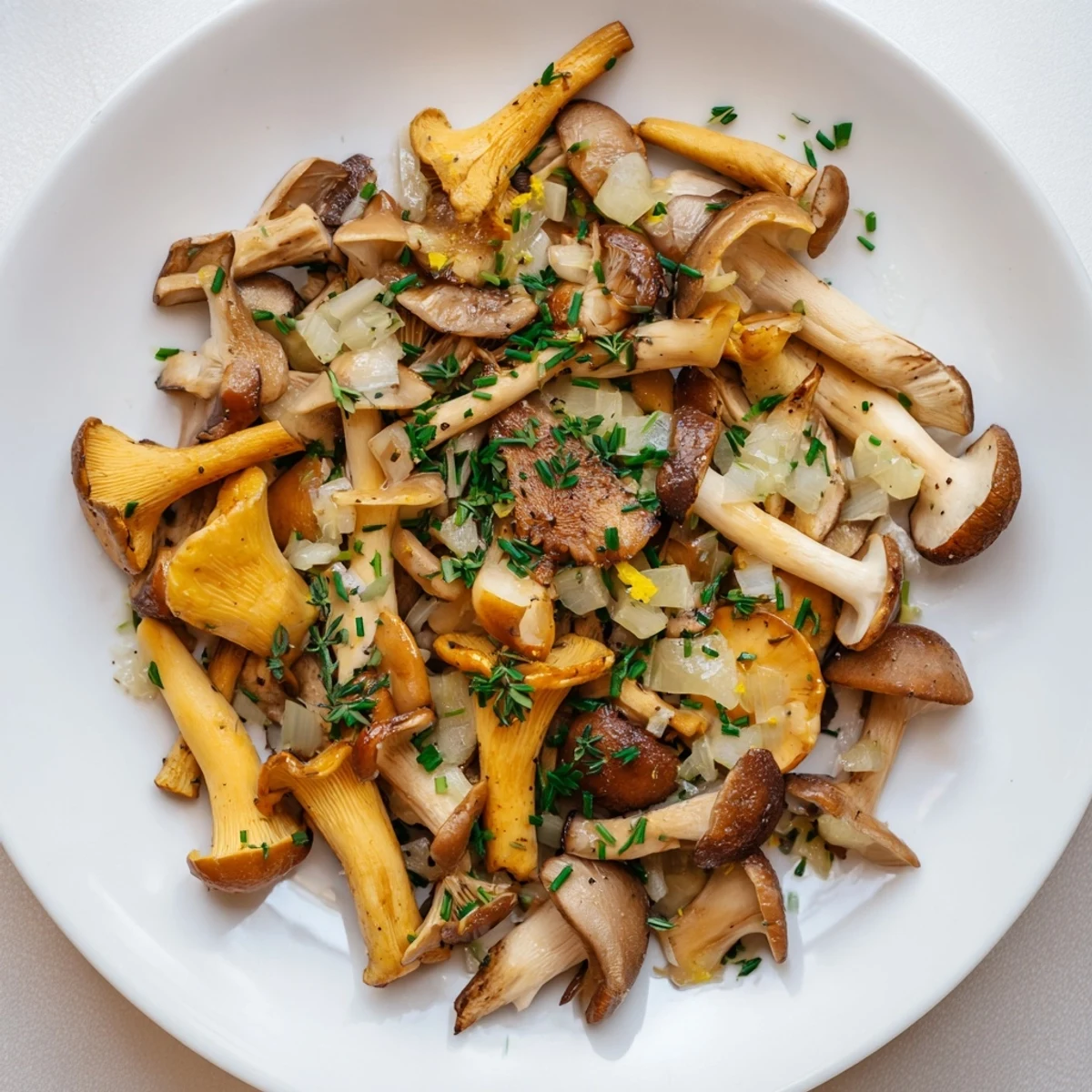 Magical sautéed Enchanted Forest Mushrooms glistening with butter, served with fresh herbs, ready to plate.