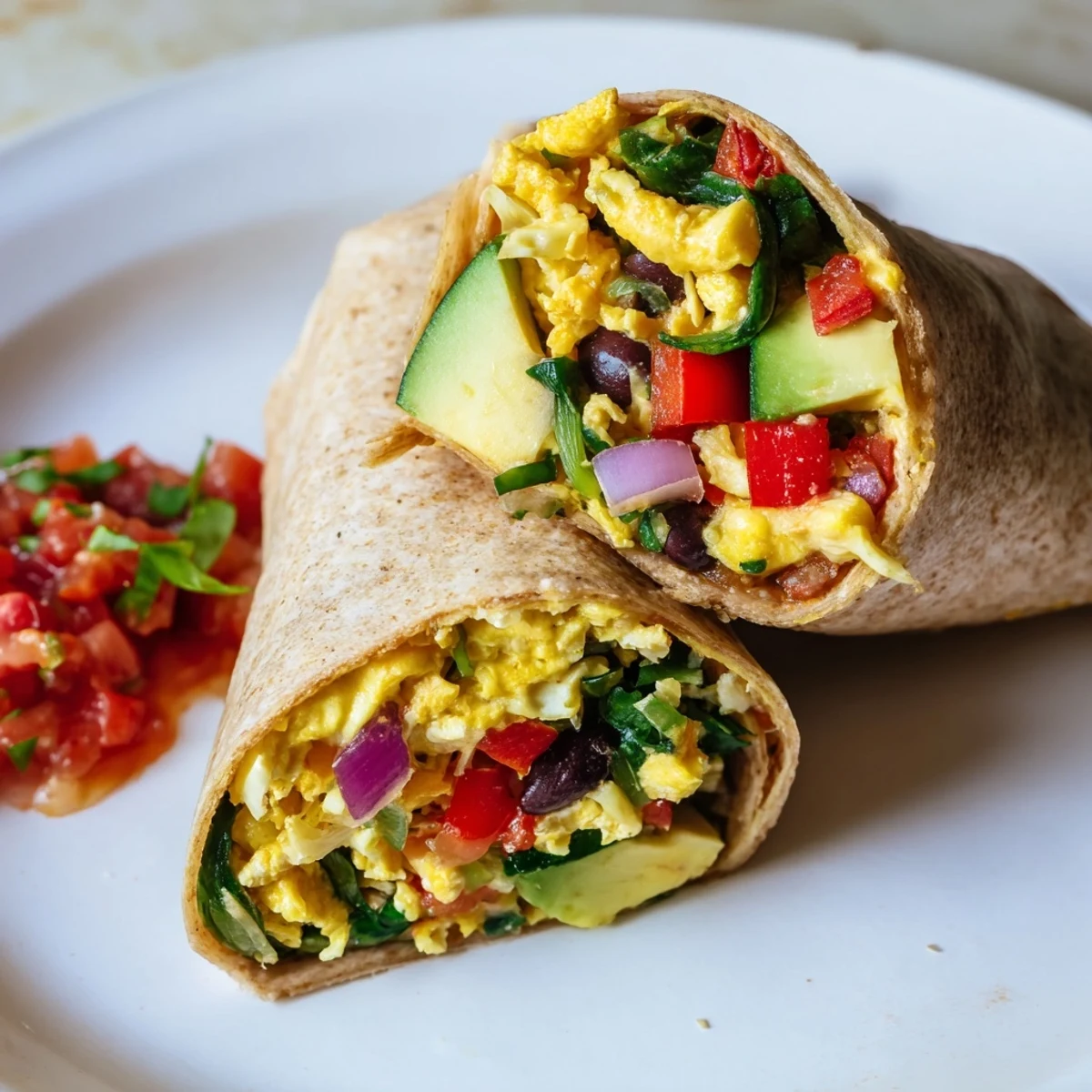 Steaming-hot Veggie-Loaded Breakfast Burrito, perfectly wrapped and filled with fresh ingredients for a flavorful, protein-packed start.