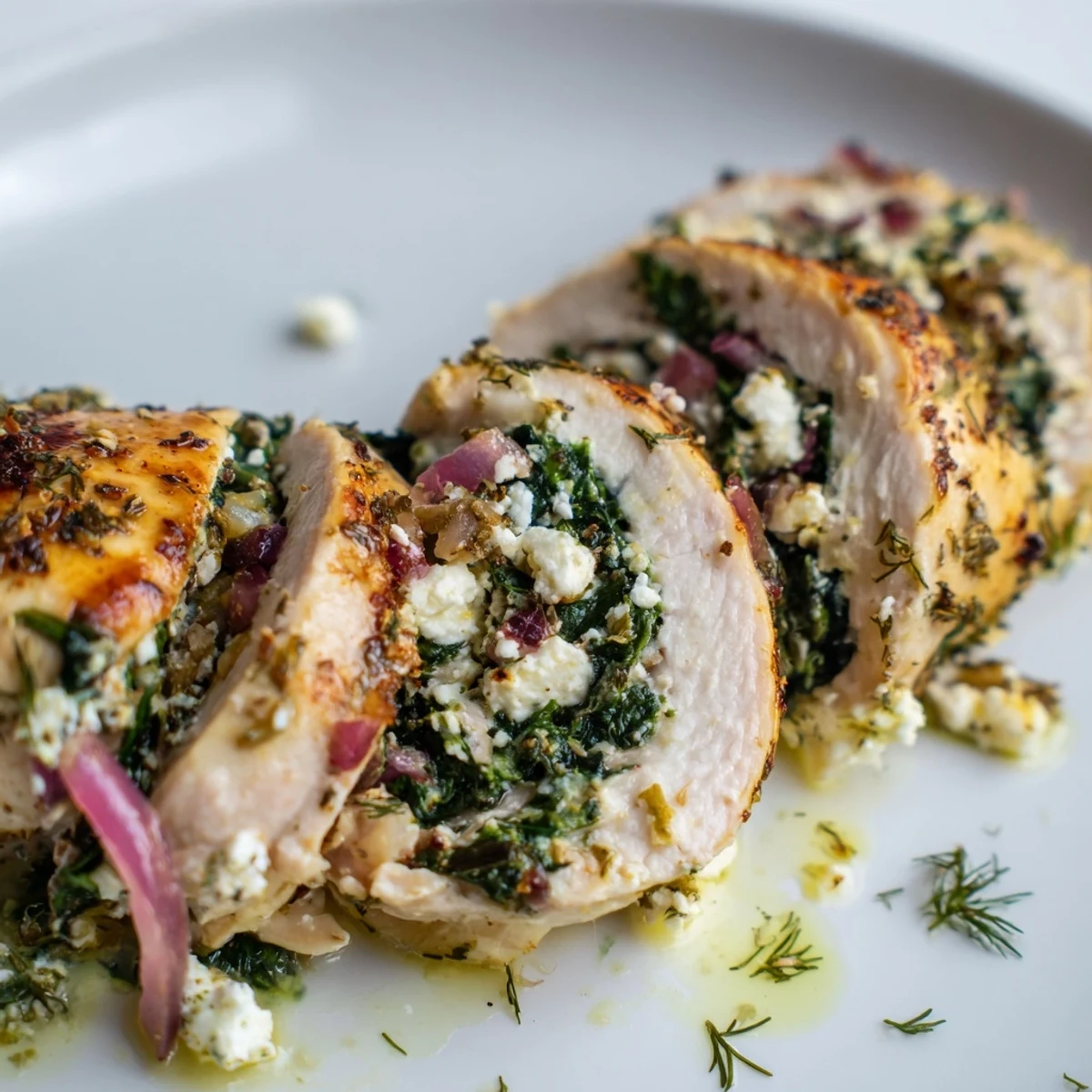 Spinach Feta Stuffed Chicken, golden from baking, showcases a flavorful Greek-inspired meal.