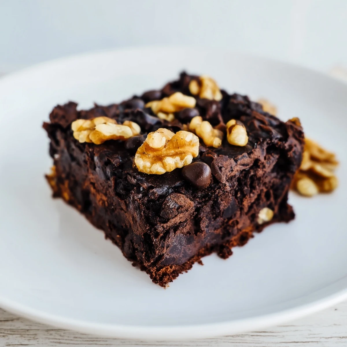 Chewy, rich black bean brownies, topped with melted chocolate chips, perfect for dessert tonight.