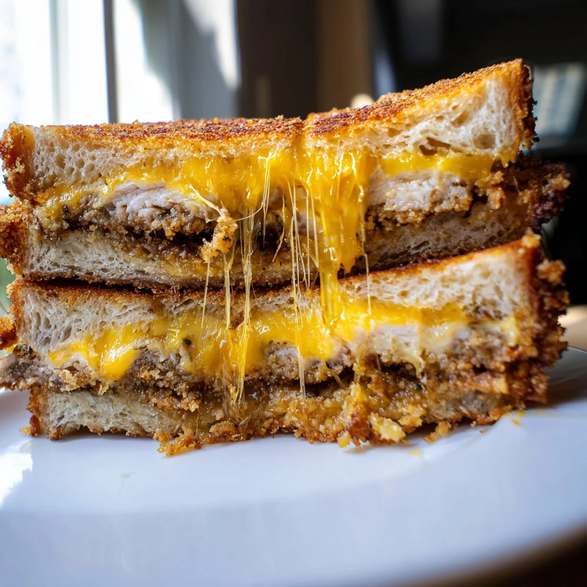 Golden, crispy outside meets gooey cheese and flavorful pork in this Crispy Panko Pork Chop Grilled Cheese.