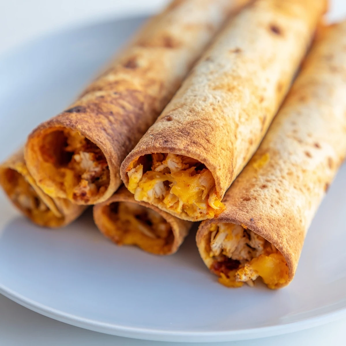 Air Fryer Taquitos, golden and crisp, await toppings like sour cream and salsa for a delicious meal.