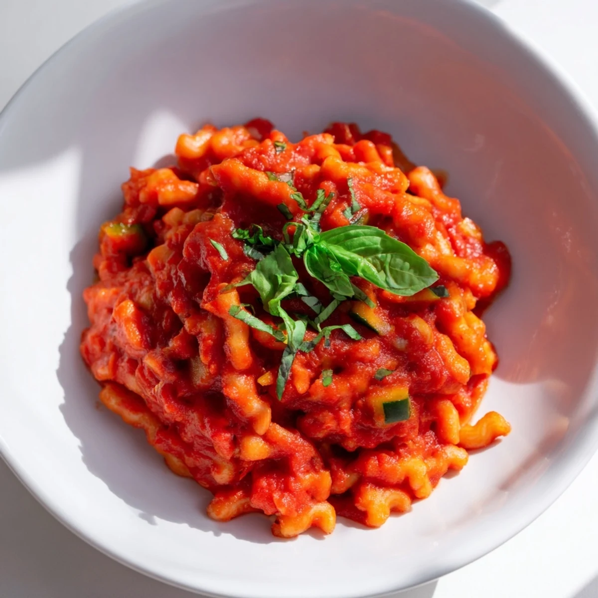 Steaming hot Veggie-Loaded Tomato Pasta Sauce, thick and vibrant, ready to be tossed with pasta.
