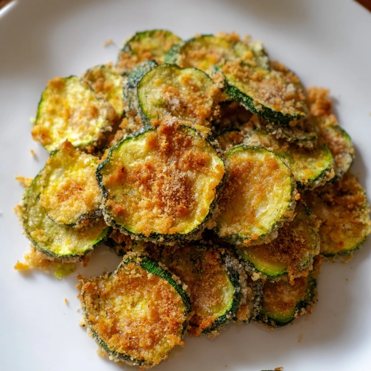 Golden air-fried Zucchini Chips, perfectly crispy and served as a delicious, healthy snack option.