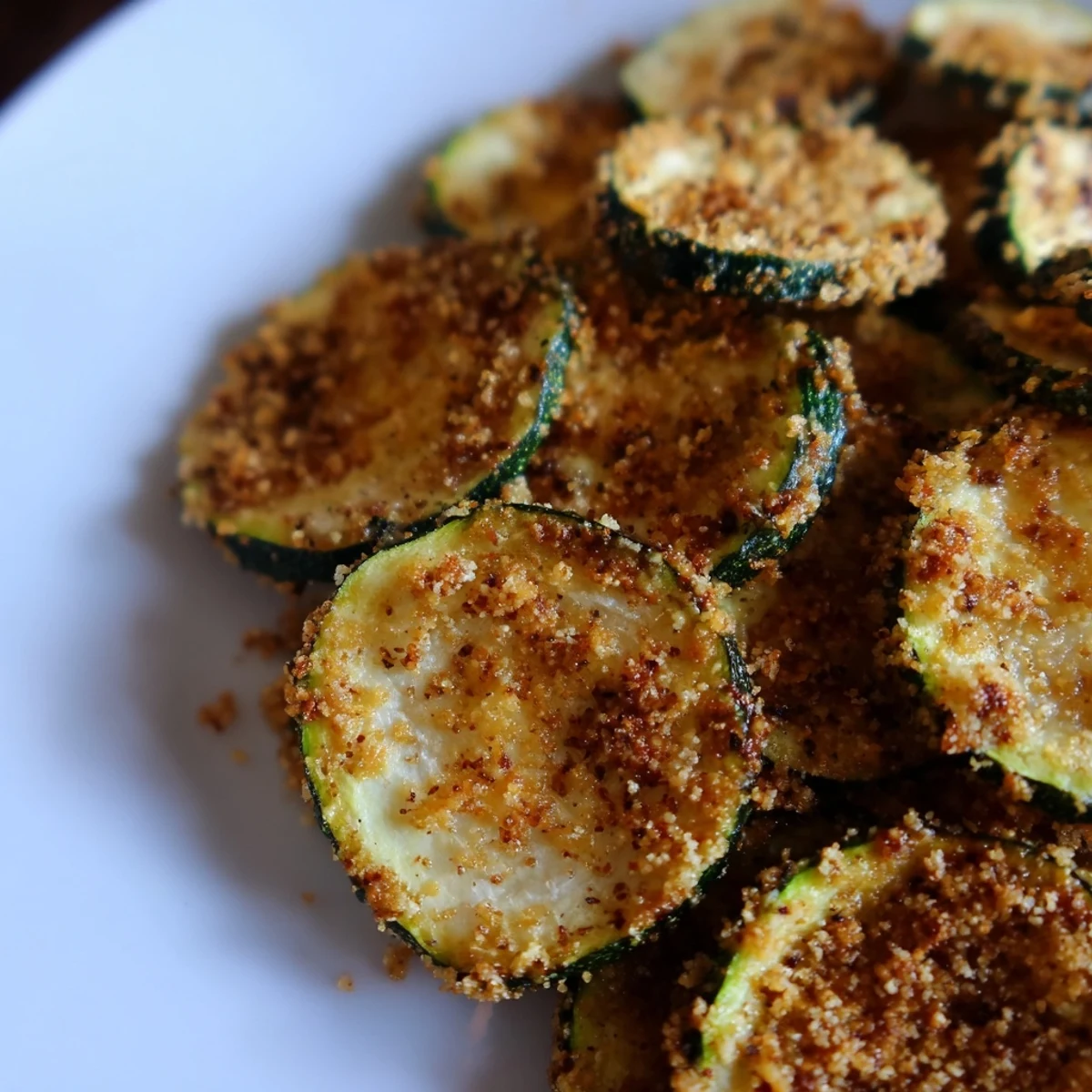 Crispy on the outside, tender in the middle: a close-up of appealing Zucchini Chips presented on a plate.