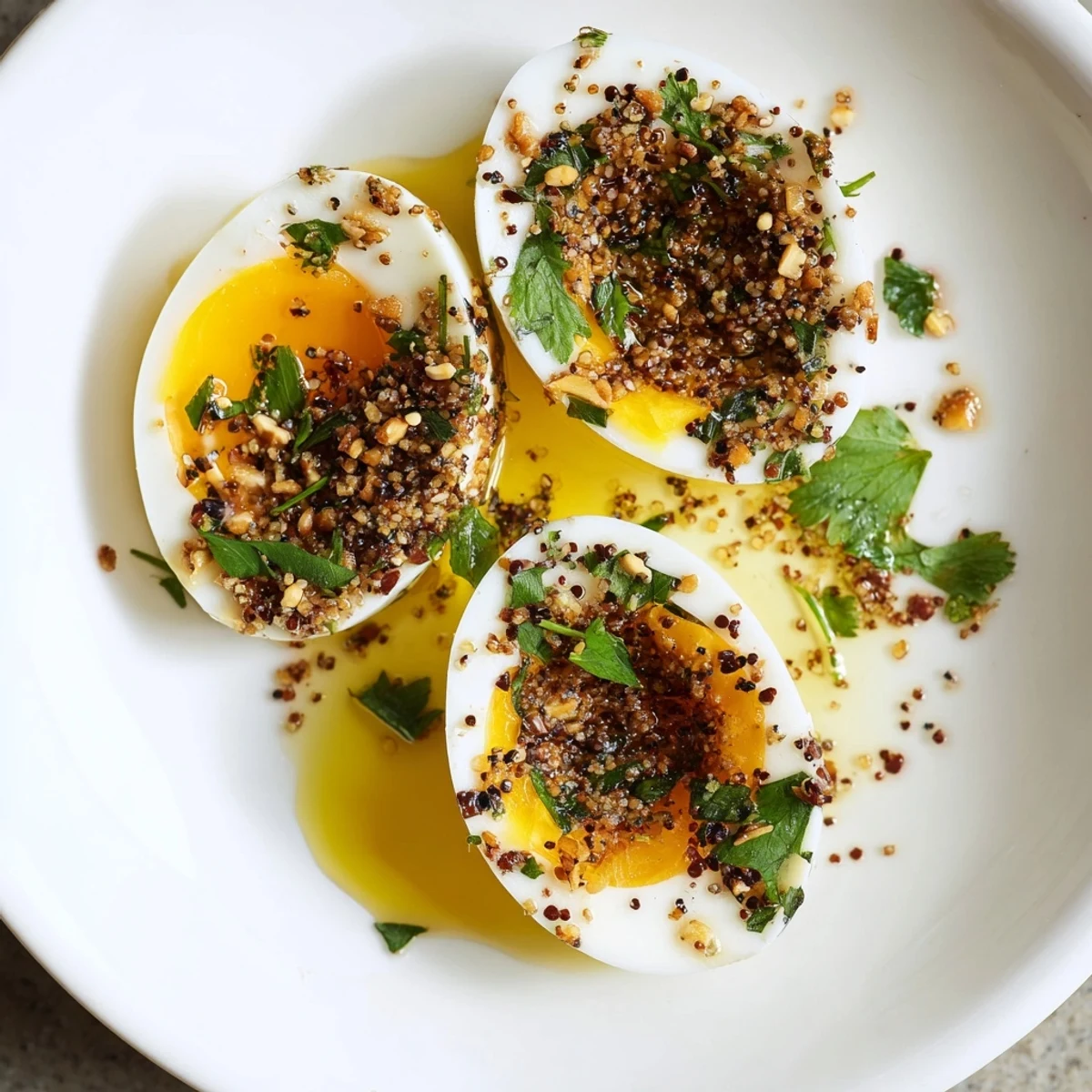 Savory Dukkah-Spiced Eggs with fresh herbs offer a delightful mix of flavors and textures, perfect for brunch.