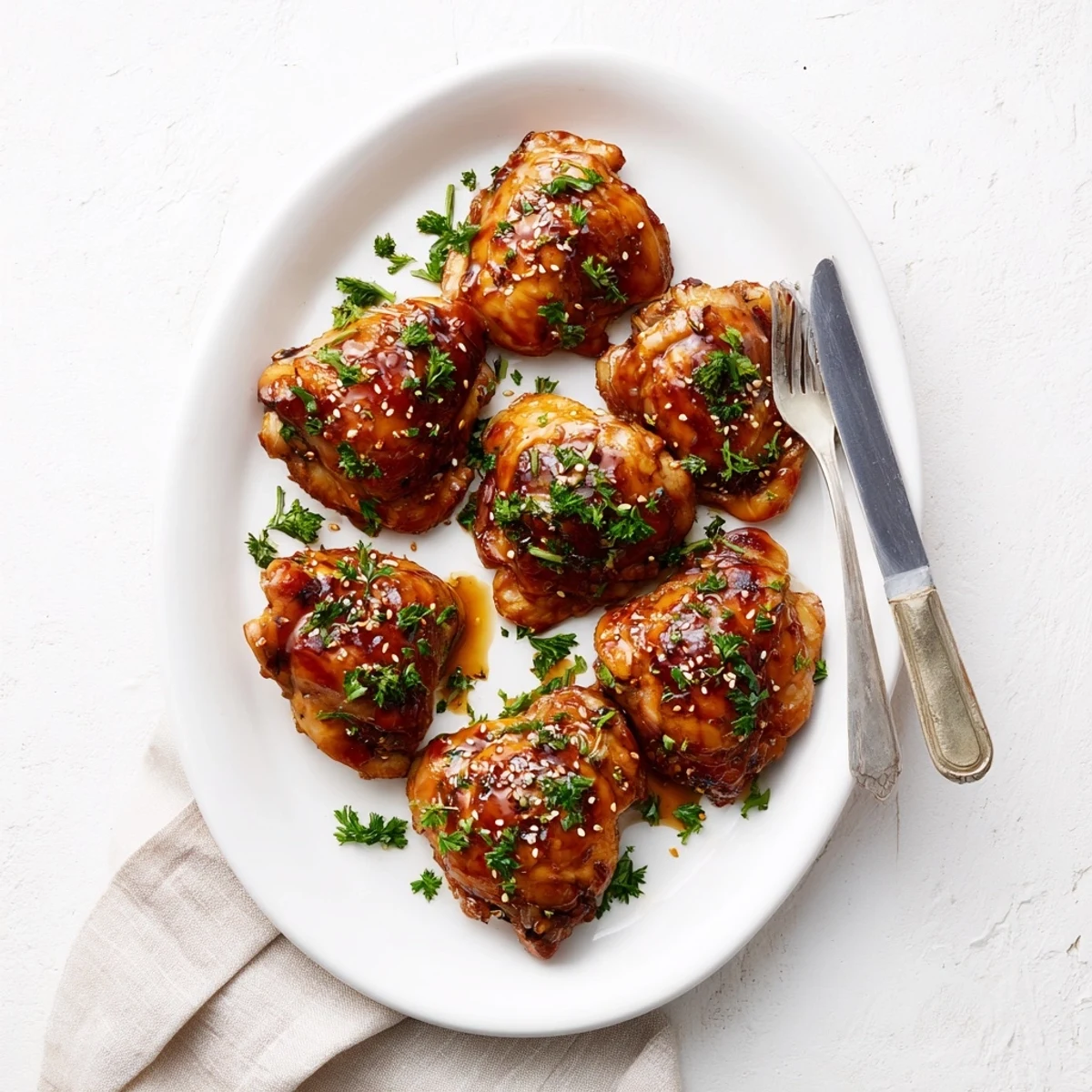 Freshly baked Honey Garlic Glazed Chicken with caramelized edges, served warm from the skillet and topped with chopped green onions.