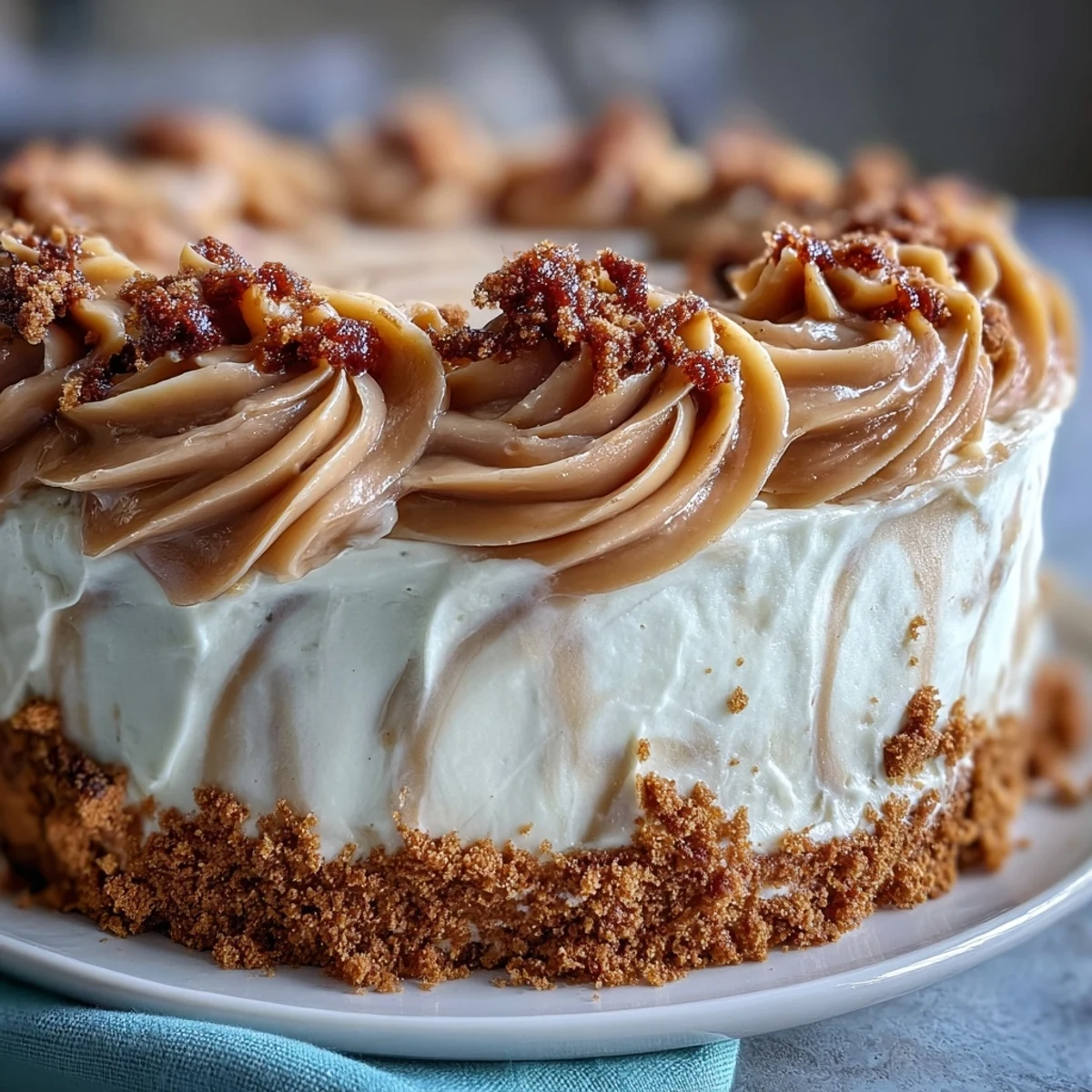 Decadent Baked Biscoff Cake with Creamy Lotus Frosting features a moist vanilla sponge studded with crunchy biscuit pieces and silky, nutty caramel frosting.  