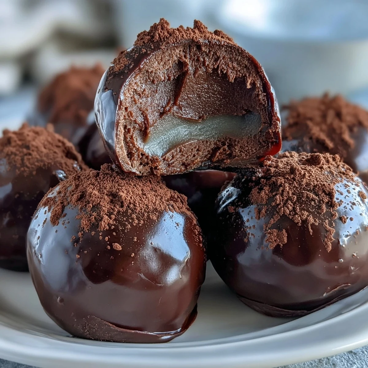 Fine-dusted Hojicha Truffles arranged on a white plate, ready for an elegant dessert serving.