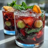 Refreshing Spring Sangria Mocktail with white grape and citrus, garnished with mint and served over ice.  