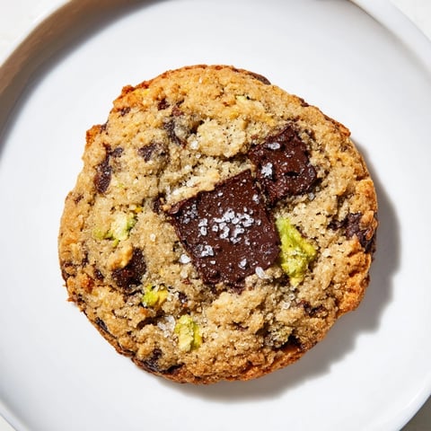 Salted Pistachio Chocolate Chunk Shortbread cookies, golden brown and buttery, sprinkled with sea salt, offering a delicious crunch.