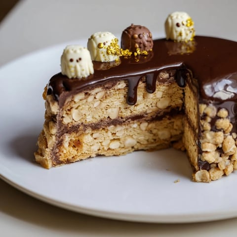 A slice of Plaisirs Sucrés Hibou de la Nuit: layers of decadent chocolate and hazelnut.