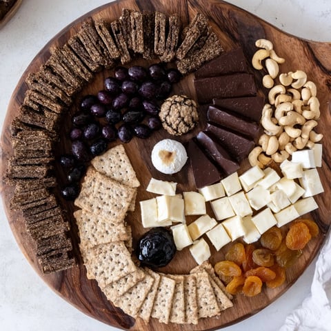 Appetizing Yin and Yang Balance Board arranged with dark and light ingredients for a delicious appetizer.