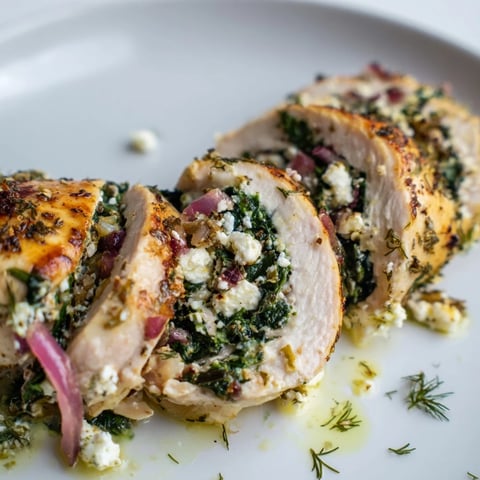 Spinach Feta Stuffed Chicken, golden from baking, showcases a flavorful Greek-inspired meal.
