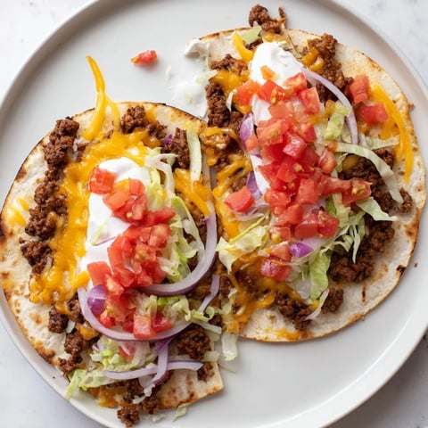 Crispy Smash Tacos sizzle in a pan, featuring browned beef and melted cheese, ready to be garnished.