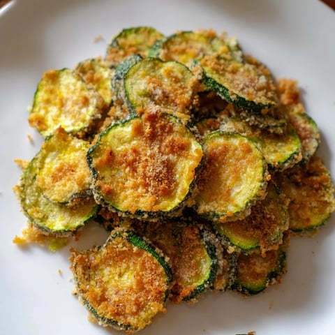 Golden air-fried Zucchini Chips, perfectly crispy and served as a delicious, healthy snack option.