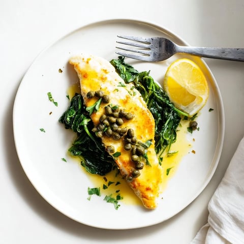 Golden pan-seared Spinach Lemon Butter Chicken cutlets resting on a bed of vibrant wilted spinach, drizzled with a glossy lemon butter sauce.