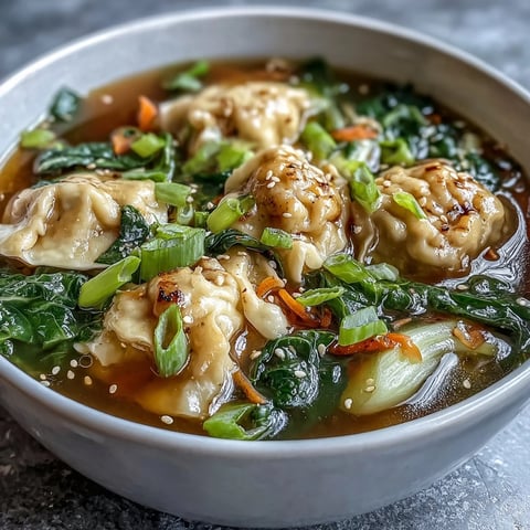 Warm bowl of Trader Joes Dumpling Soup with tender dumplings, bok choy, and carrots in a fragrant broth.