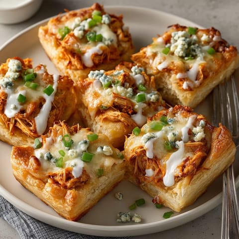 Homemade Buffalo Blitz Puff Pastry Bites: Flaky, cheesy, irresistible appetizer for game day.