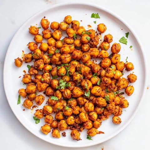 A bowl full of vibrant Harissa Chickpea Roast, infused with fragrant spices, great for snacking on.