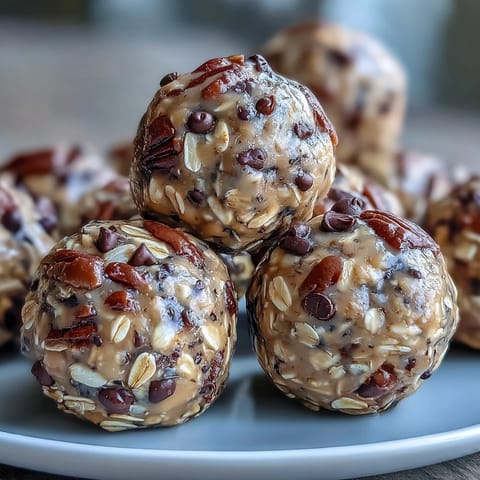 Creamy peanut butter energy balls studded with rich dark chocolate chips, perfect for a quick, nutritious treat.  