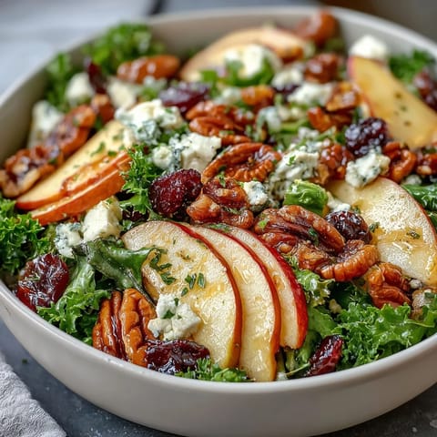 Crunchy celery apple salad with walnuts and feta, showcasing crisp apple slices and toasted nuts on a bed of fresh greens.