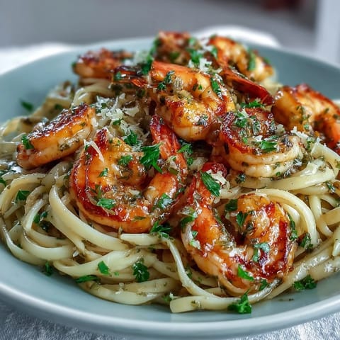 Lemon Garlic Shrimp Pasta with vibrant shrimp, zesty lemon, and garlic in a light white wine sauce, perfect for a spring dinner party.  