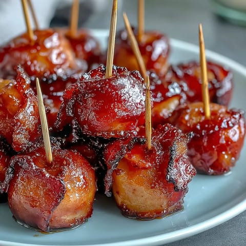 1. Mini Candy Apple Bites on toothpick skewers, glossy red candy coating glistening over crisp apple chunks.  