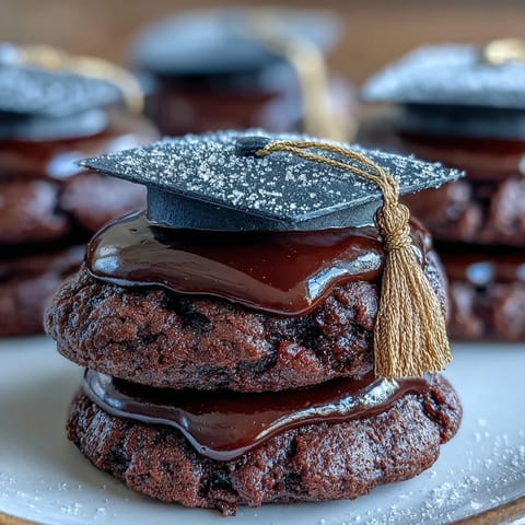 Graduation cap cookies decorated with black royal icing and yellow tassels for a festive celebration.